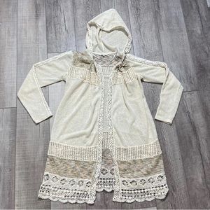 Miss Me Women’s Hooded‎ Pieced Cardigan Sweater Cream Size Small